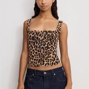 NWOT Good American Leopard Print Mesh Bustier Top